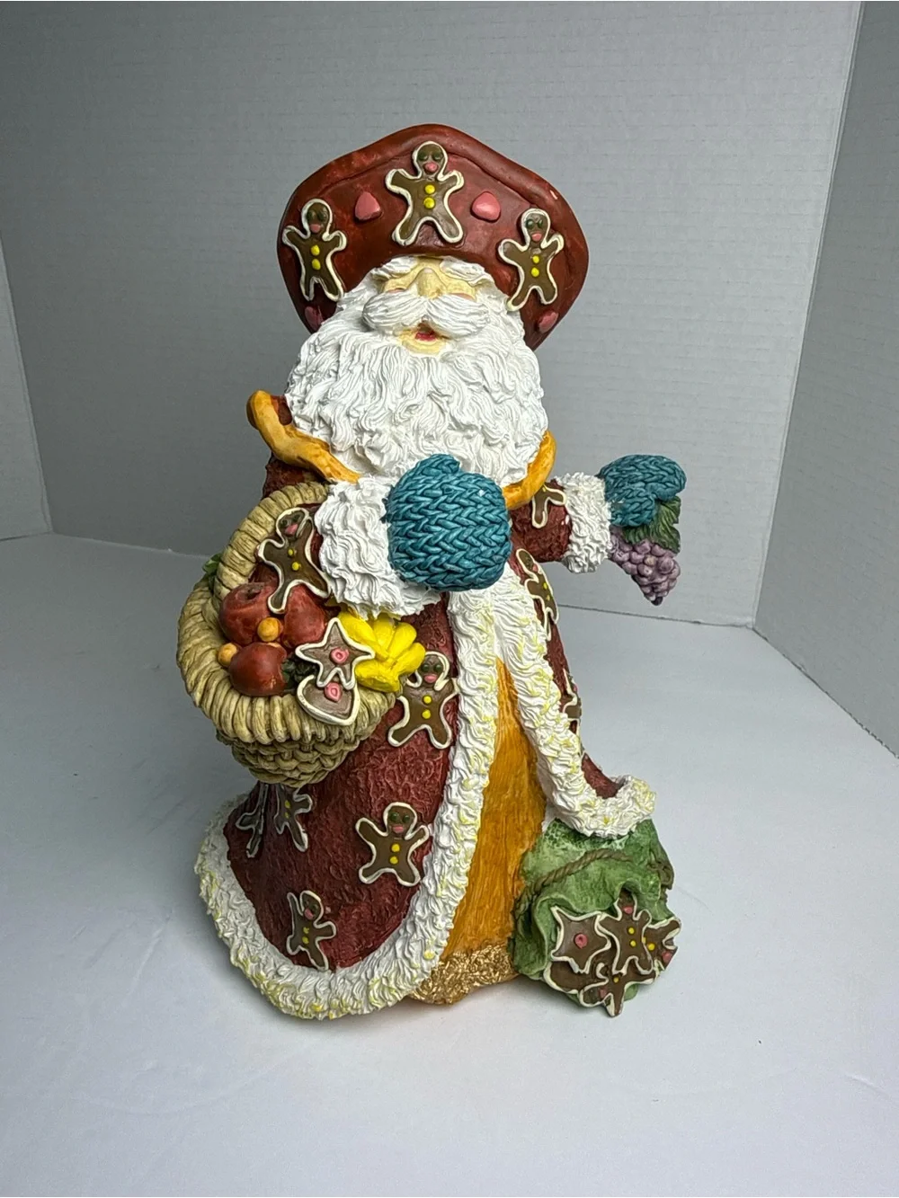 Holiday Santa Figurine with Gingerbread Accents - Red & Cream